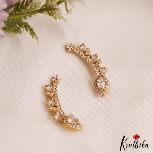 Beautiful Teardrop Motifs AD Coral Ear Climbers / Ear cuffs E1042 (Available In 3 Colors)
