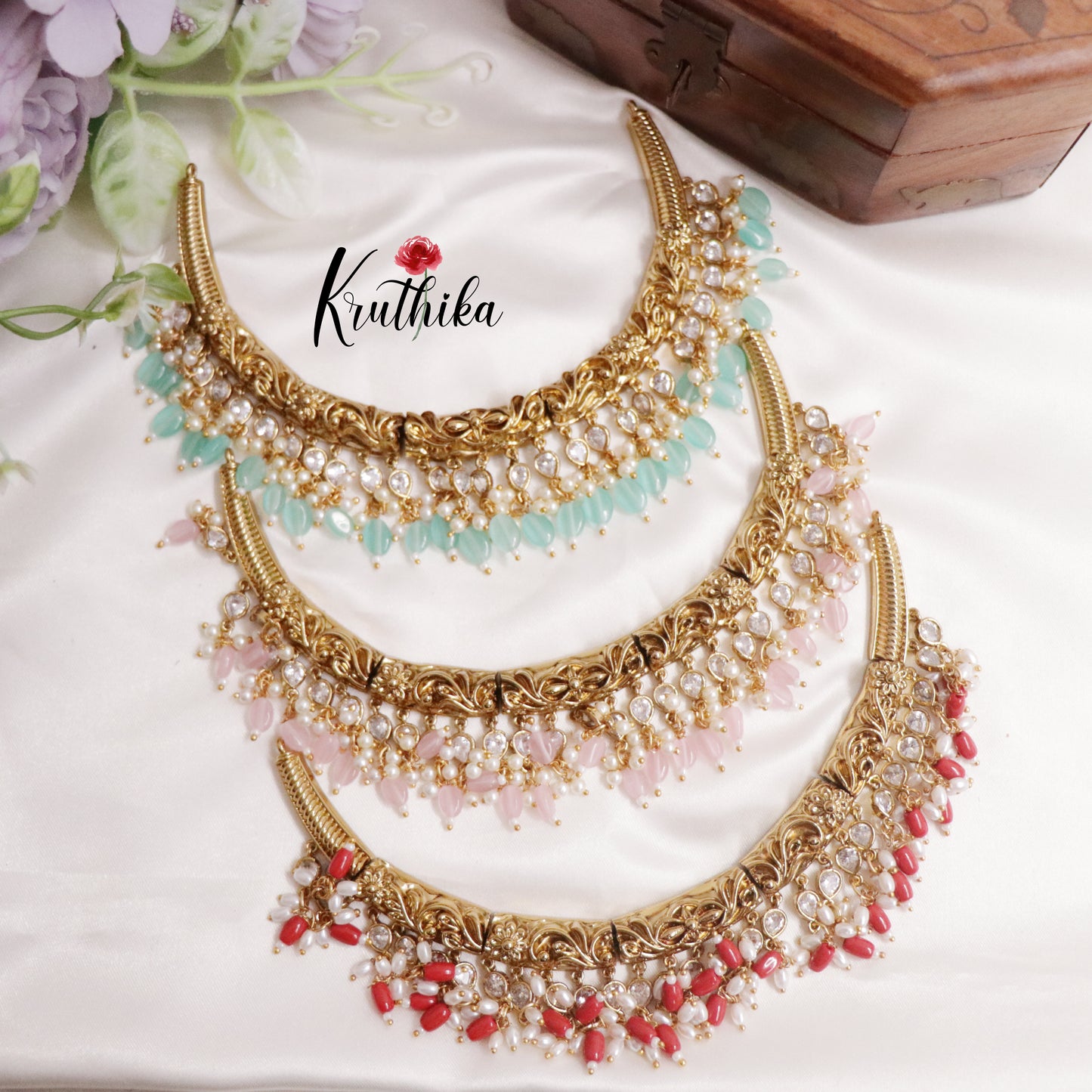 Beautiful AD Hasli with Beads Drops NC2226 (Available in 3 Colours)