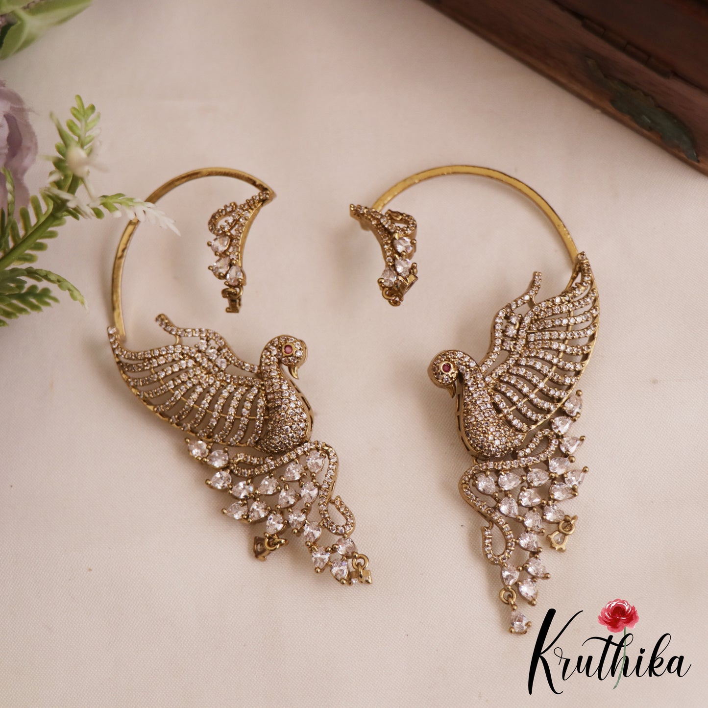 Elegant Trendy AD Sparkling Victorian Peacock Earcuff E1039 (Available In 3 Colors)