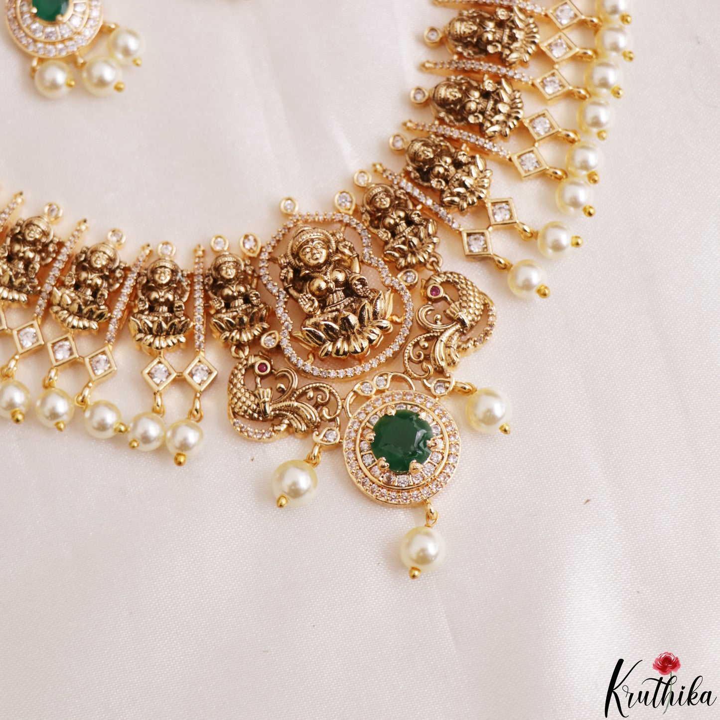 Premium Antique Nagas Lakshmi Motifs Temple Choker With Pearl Drops NC3178 (Available In 2 Colors)