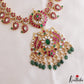 Gorgeous Mango Floral Motifs Jadau Necklace With Green Bead Drops LH2217