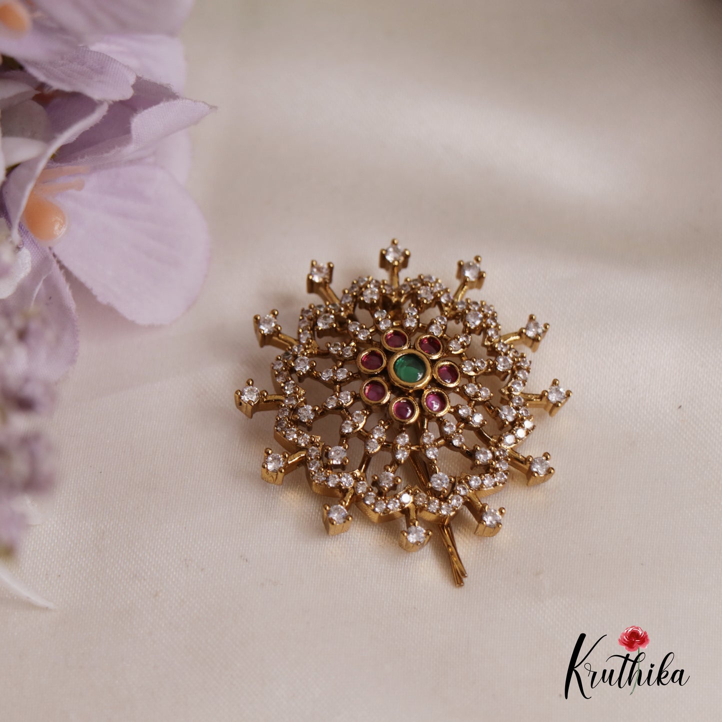 Classic AD Floral Chandra Surya Hair Ornaments J263