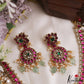 Classic Floral Peacock Motifs Jadau Choker With Green Bead Drops NC3147