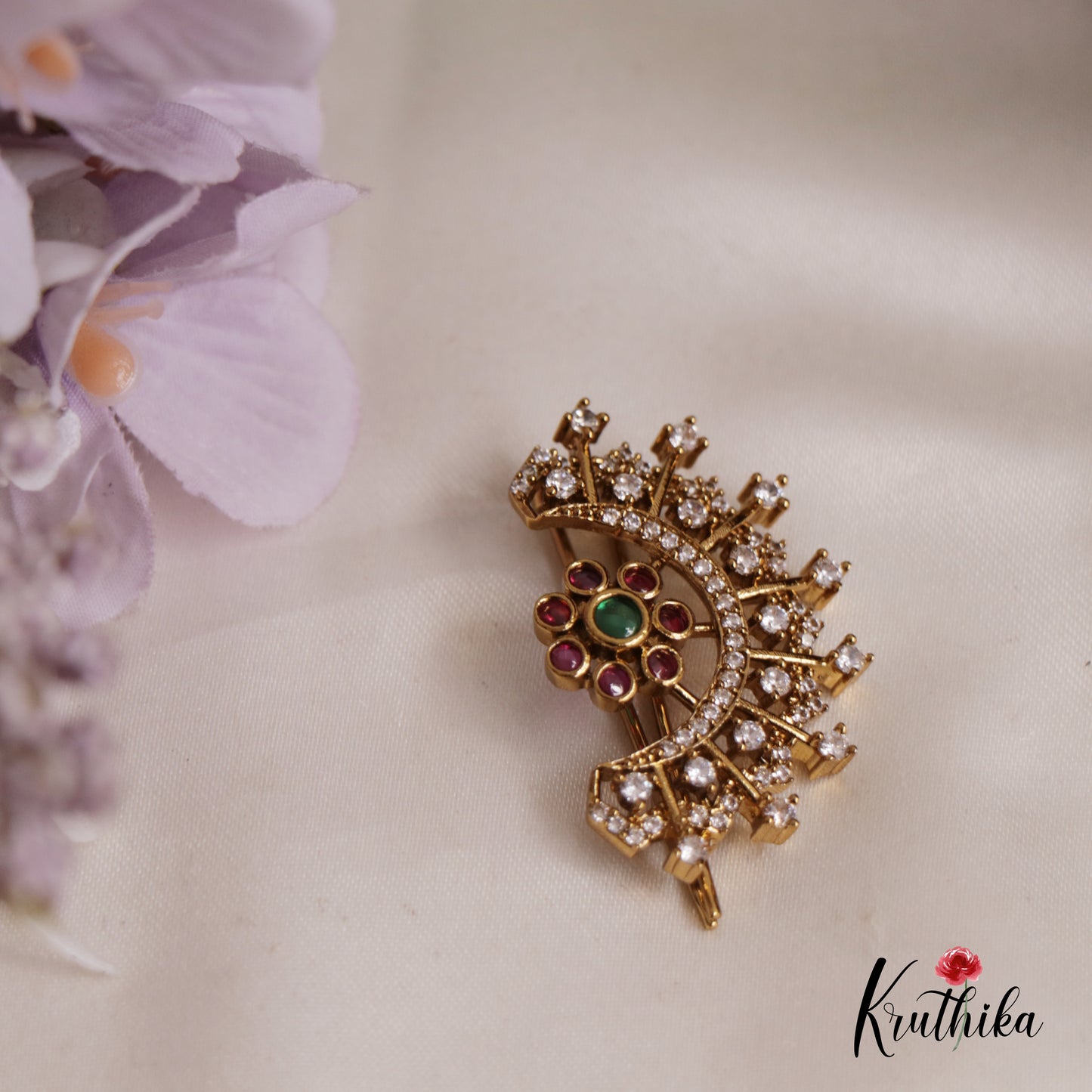 Classic AD Floral Chandra Surya Hair Ornaments J263