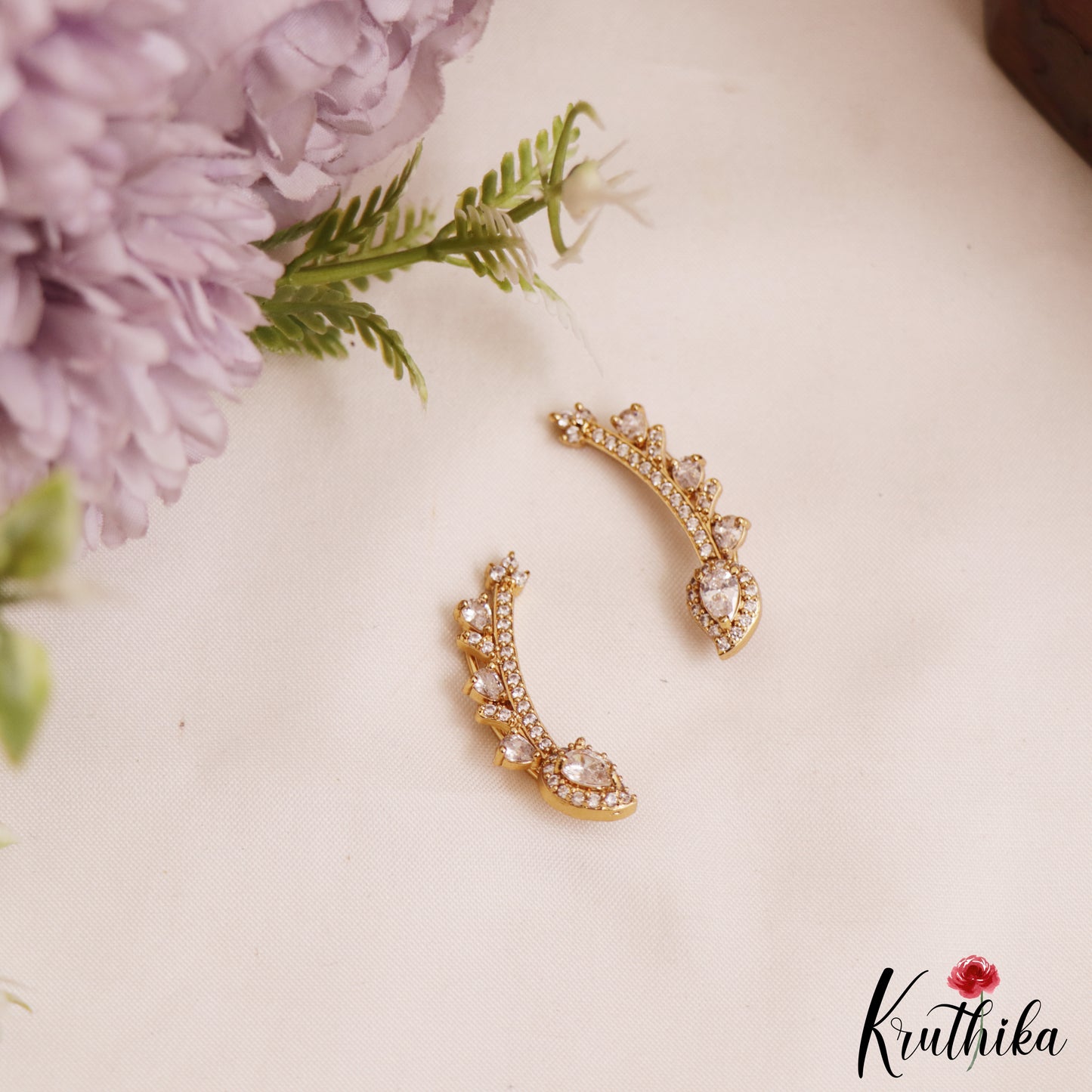 Beautiful Teardrop Motifs AD Coral Ear Climbers / Ear cuffs E1042 (Available In 3 Colors)
