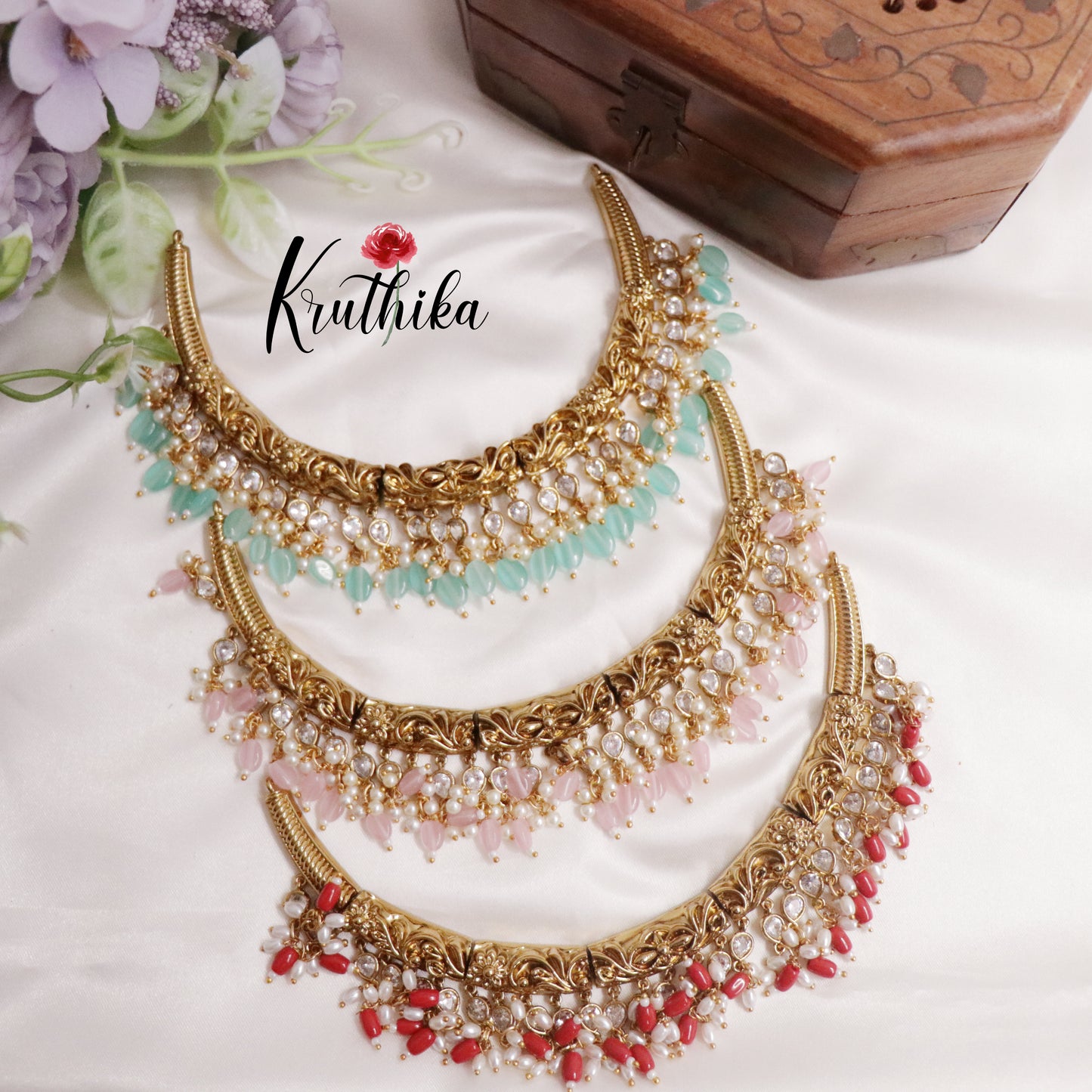 Beautiful AD Hasli with Beads Drops NC2226 (Available in 3 Colours)