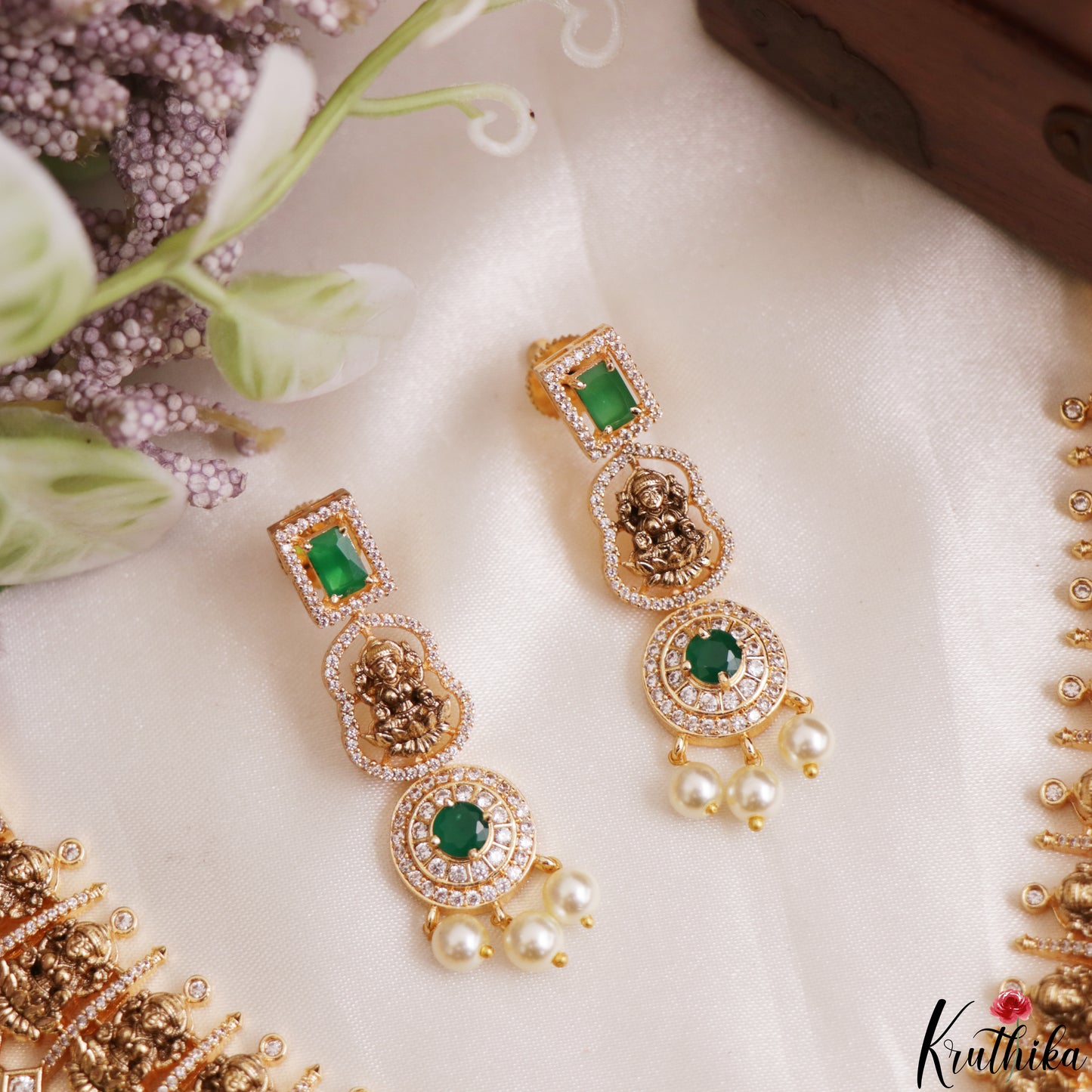 Premium Antique Nagas Lakshmi Motifs Temple Choker With Pearl Drops NC3178 (Available In 2 Colors)