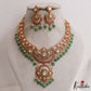 Gorgeous Floral Peacock Motifs Jadau Necklace With Green Bead Drops NC2976