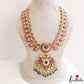 Gorgeous Mango Floral Motifs Jadau Necklace With Green Bead Drops LH2217