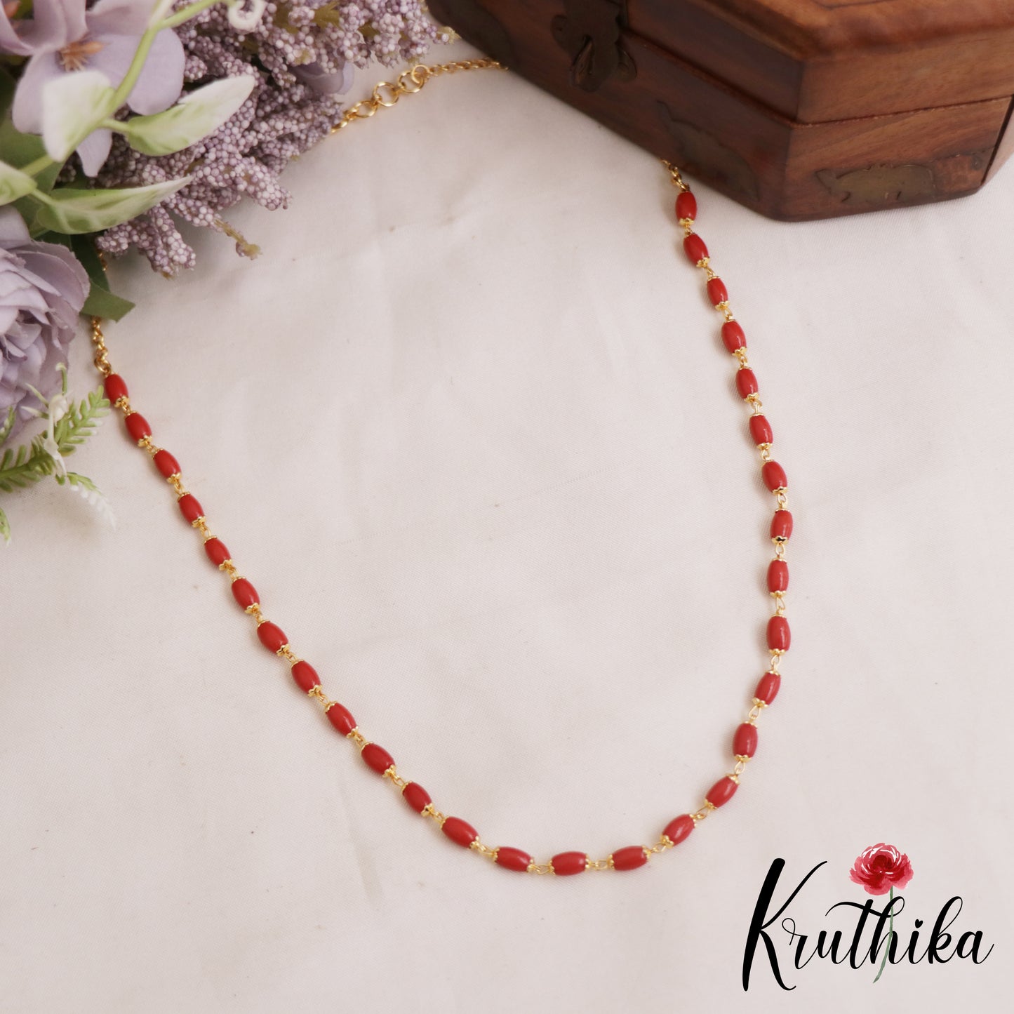 Simple Gold-Tone Coral Mala NC2913