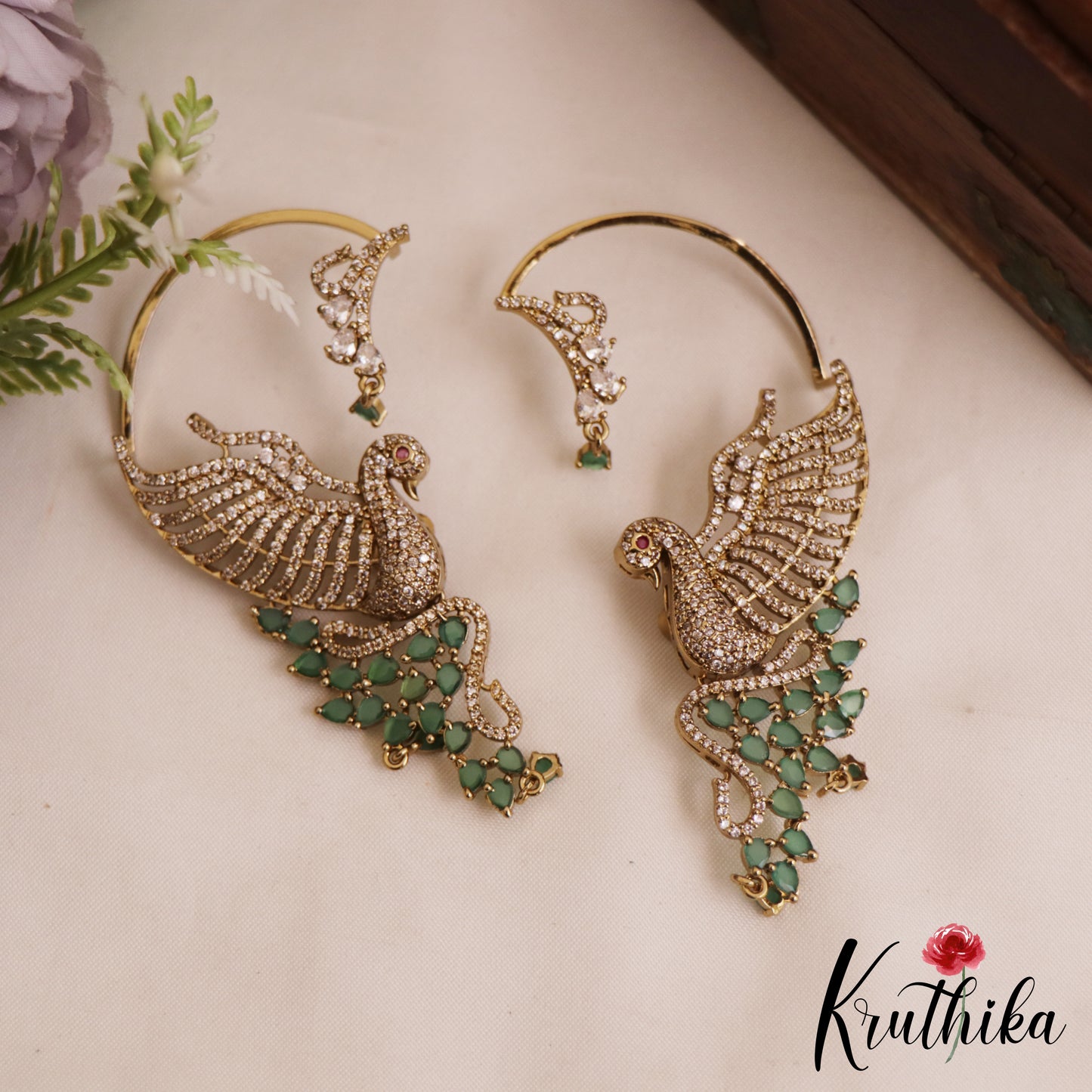 Elegant Trendy AD Sparkling Victorian Peacock Earcuff E1039 (Available In 3 Colors)