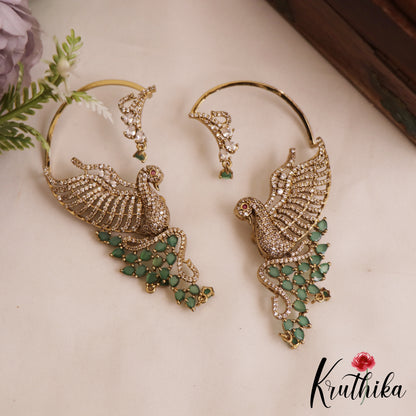 Elegant Trendy AD Sparkling Victorian Peacock Earcuff E1039 (Available In 3 Colors)