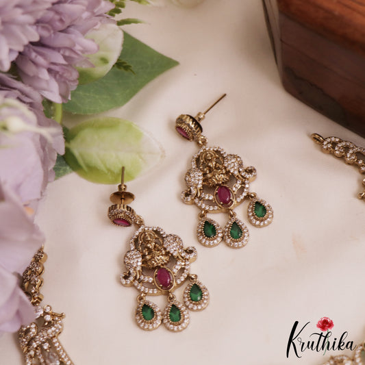 Beautiful Sparkling Lakshmi Teardrop Motifs Gold-Tone AD Necklace NC2786