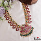 Royal Mango Peacock Motifs Jadau Necklace With Green Bead Drops NC3268