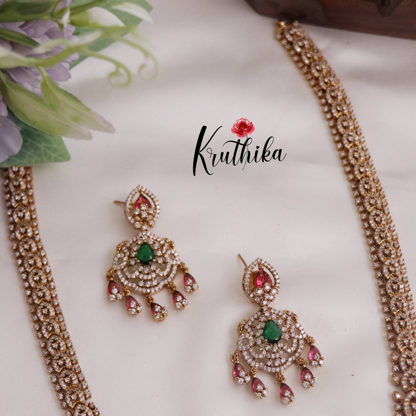 Royal Bridal Emerald & Ruby Peacock Pendant Haaram LH1951