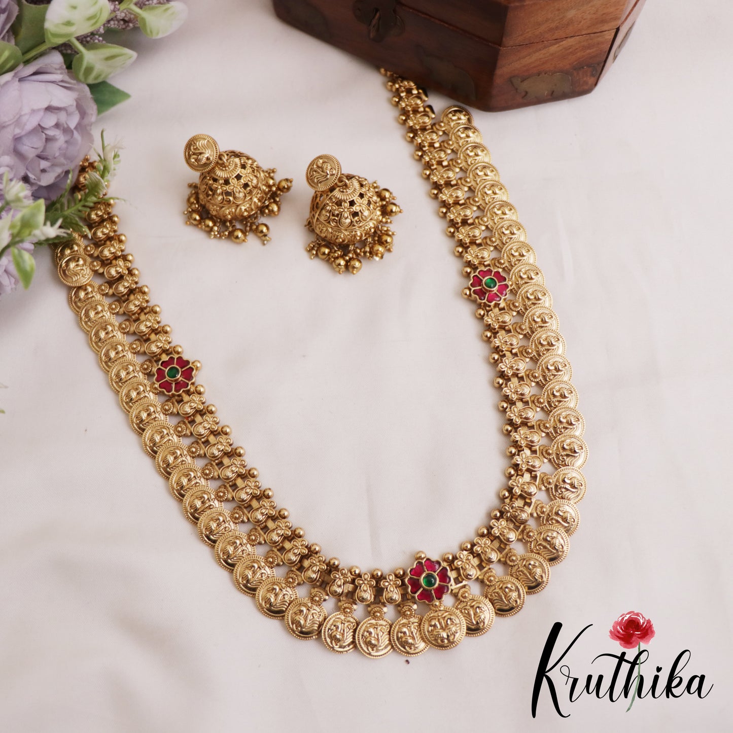 Beautiful Antique Peacock Motifs Kasu Jadau Haaram LH2086 (Available In 2 Colors)