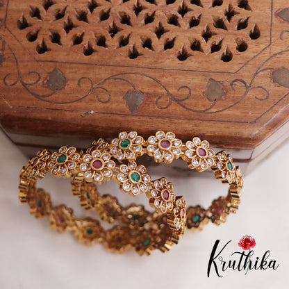 Classic CZ Flower Motif Bangles B298 (Set of 2 Bangles)