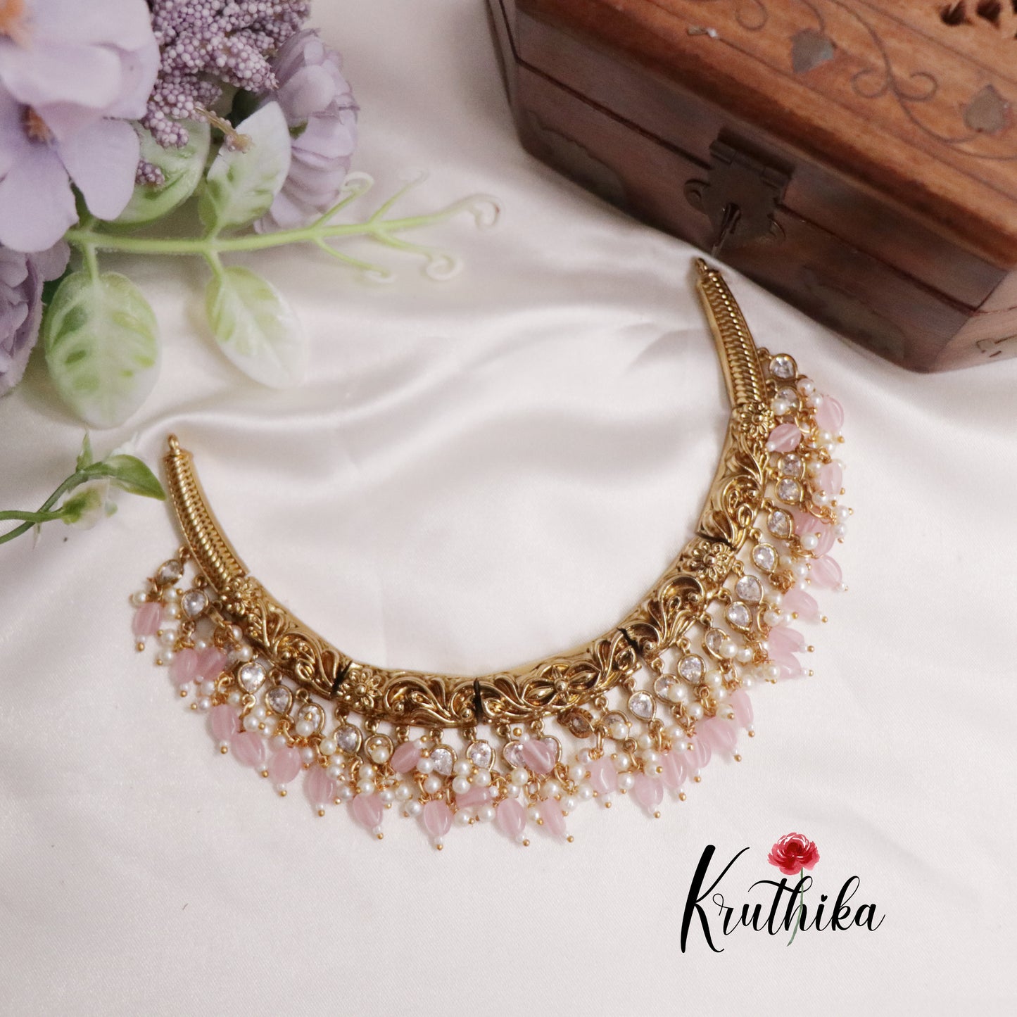 Beautiful AD Hasli with Beads Drops NC2226 (Available in 3 Colours)