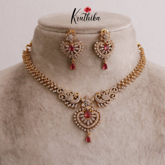 Trendy Sparkling American Diamonds Gold Finish Necklace Set NC2063