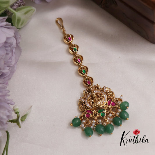 Gorgeous Jadau Antique Lakshmi Maang Tikka With Pearl Drops MT302