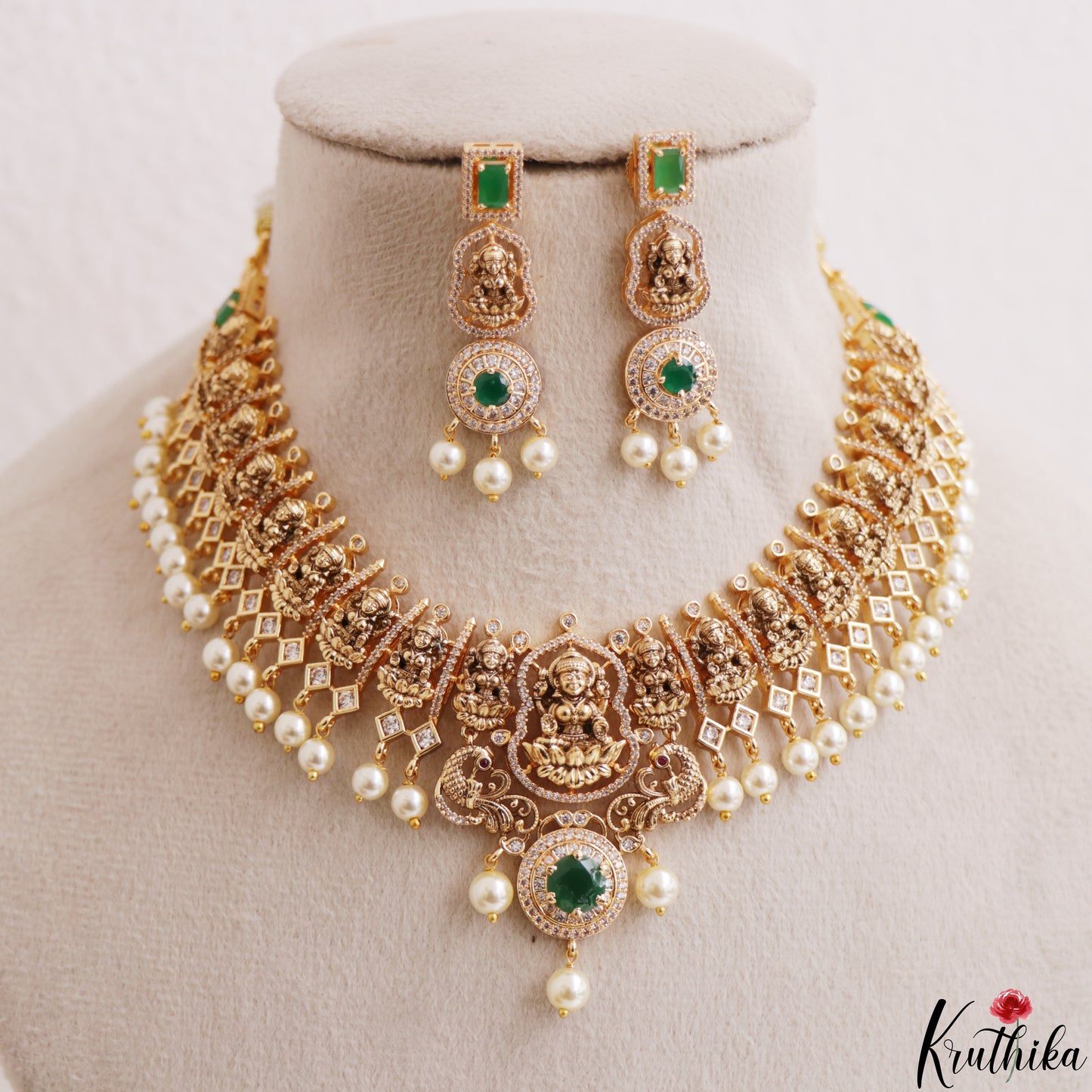 Premium Antique Nagas Lakshmi Motifs Temple Choker With Pearl Drops NC3178 (Available In 2 Colors)
