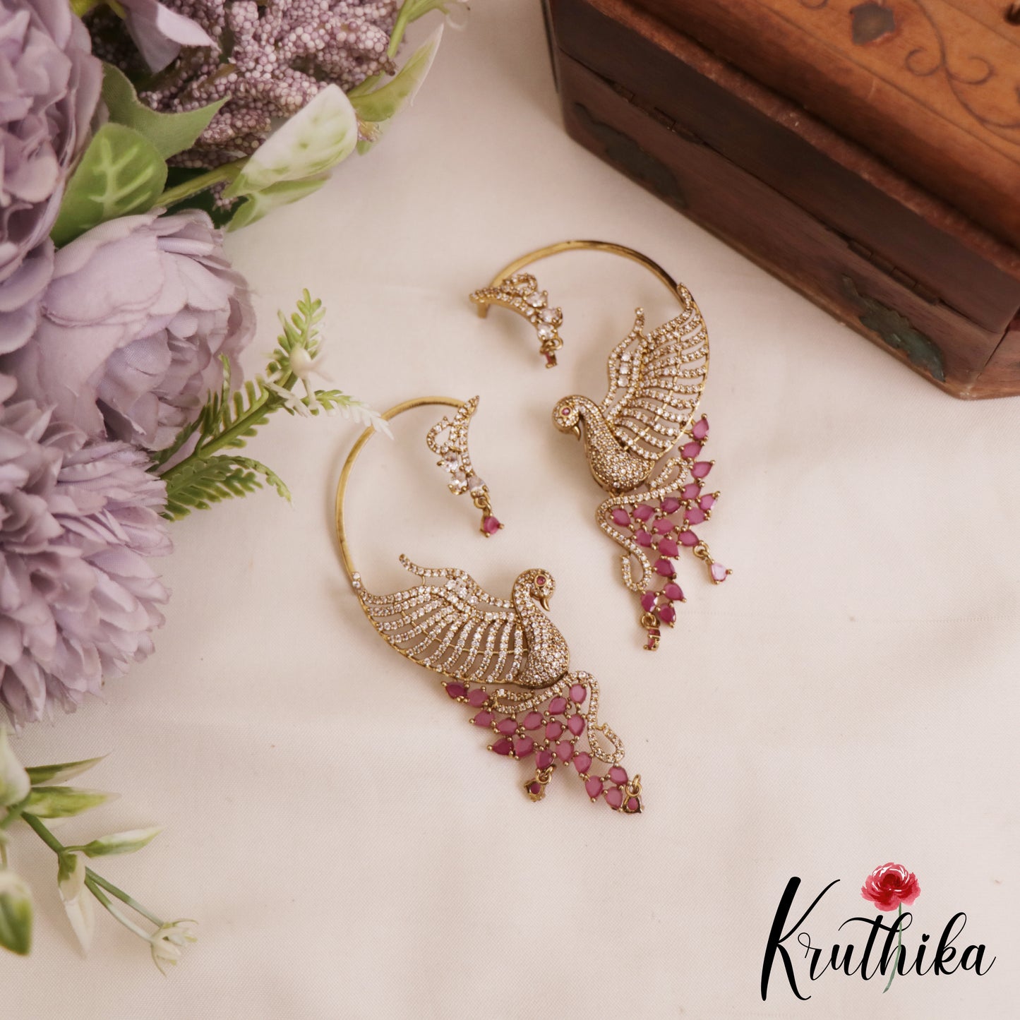 Elegant Trendy AD Sparkling Victorian Peacock Earcuff E1039 (Available In 3 Colors)
