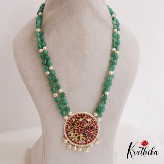 Beautiful Peacock Motifs Two Layer Beaded Chain Jadau Haaram LH2044