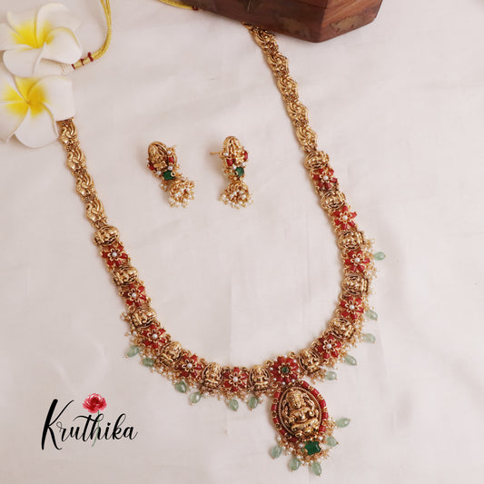 Elegant Temple Lakshmi Haaram with Pastel Green Beads LH1870