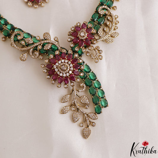 Stunning Floral Leaf Motifs CZ Victorian Choker NC3115