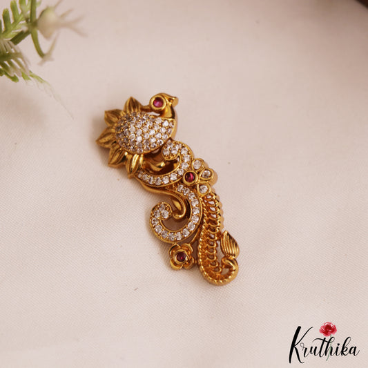 Beautiful Antique Peacock Motifs AD Saree Pin SP61