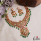 Gorgeous Floral Peacock Motifs Jadau Necklace With Green Bead Drops NC2976
