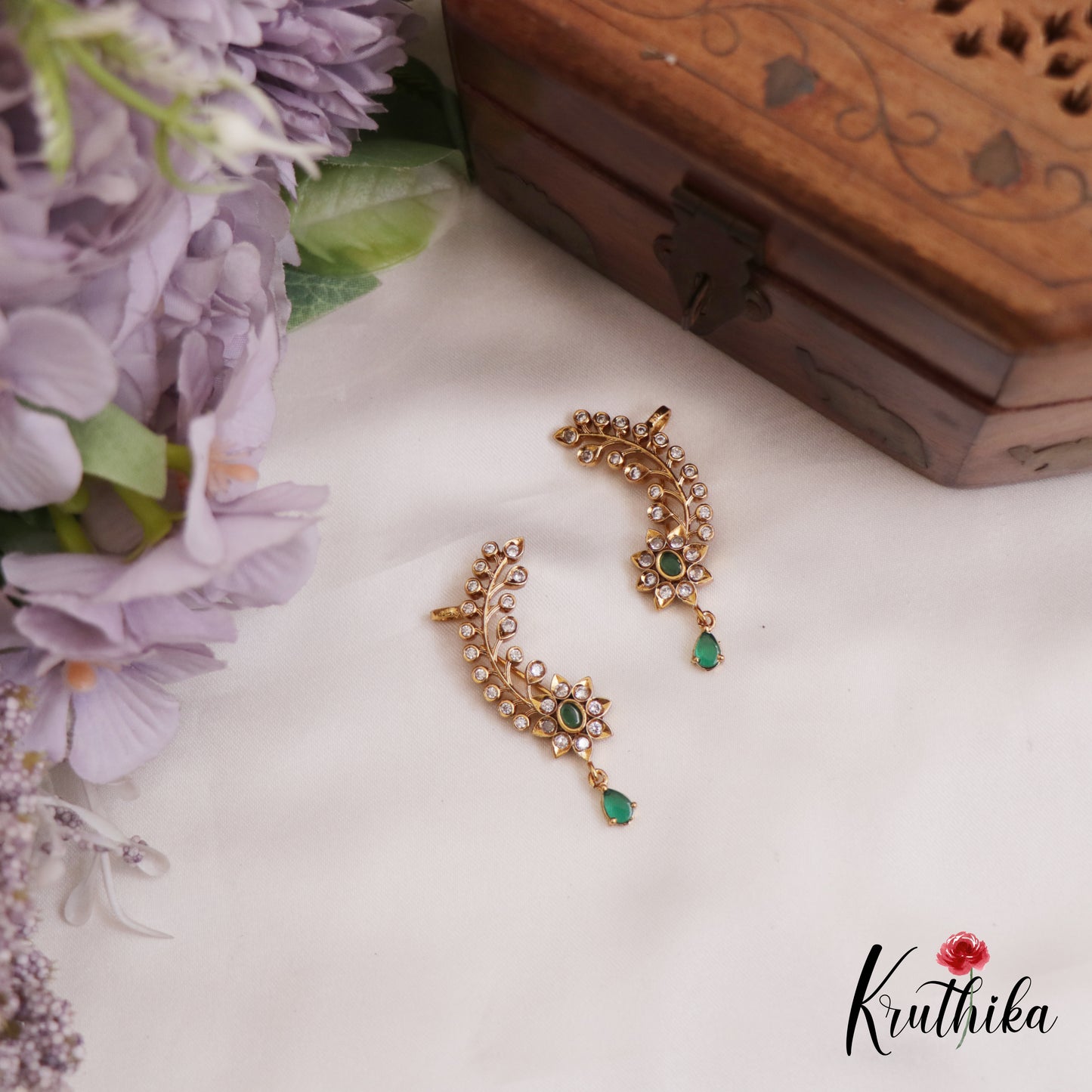 Sparkling Floral Motifs Ear Climbers E910 (Available In 3 Colors)