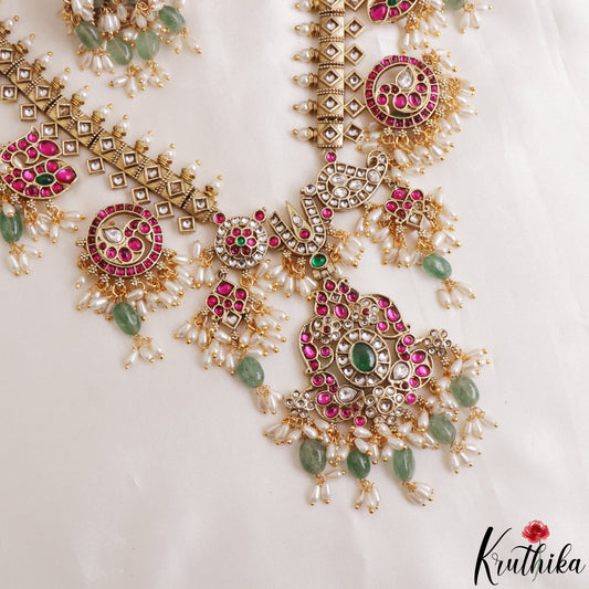 Premium Peacock Floral Motifs Guttapoosalu Jadau Necklace NC3146
