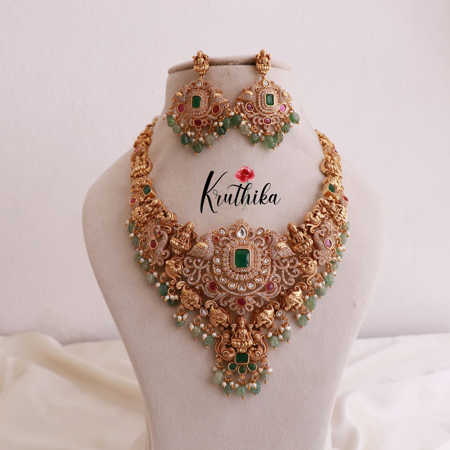Gorgeous AD Lakshmi bead drops Necklace NC1143