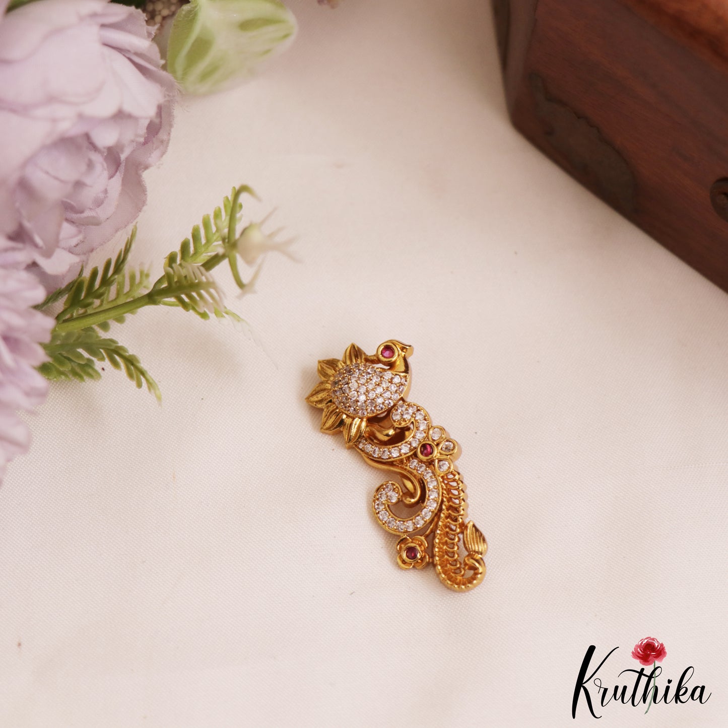 Beautiful Antique Peacock Motifs AD Saree Pin SP61