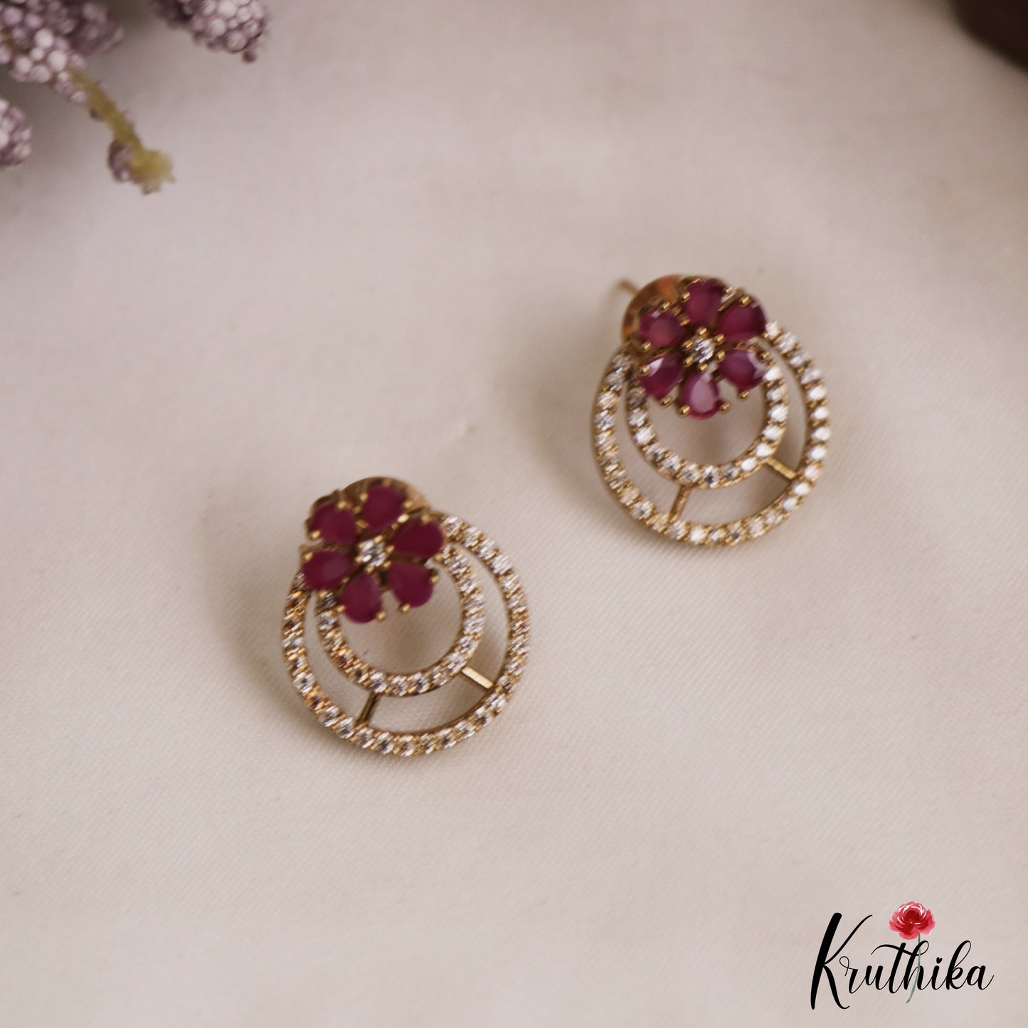 Simple CZ Floral Stud Earrings With Interchangeable Stones E1105