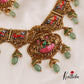 Intricate Hand Painted Lakshmi Elephant Motifs Necklace With Green Bead Drops NC2632