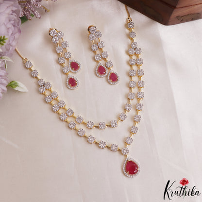 Stunning Floral Teardrop Motifs CZ Victorian Necklace NC3156 (Available In 2 Colors)