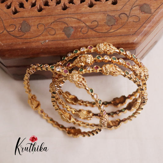 Premium CZ Temple Lakshmi Bangles B233 (Set of 4 Bangles)