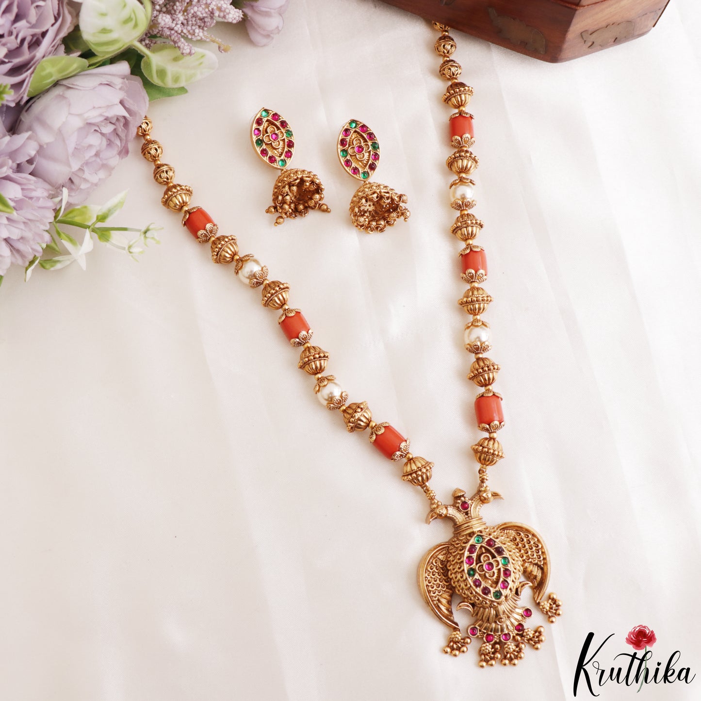 Classic Antique Gandaberunda Coral Pearl Mala NC3229
