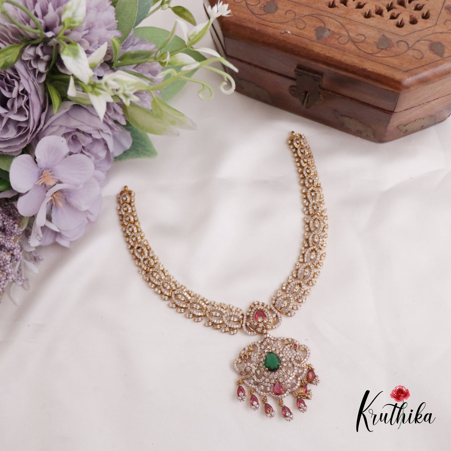 Royal Bridal Emerald & Ruby Peacock Pendant Necklace NC2288