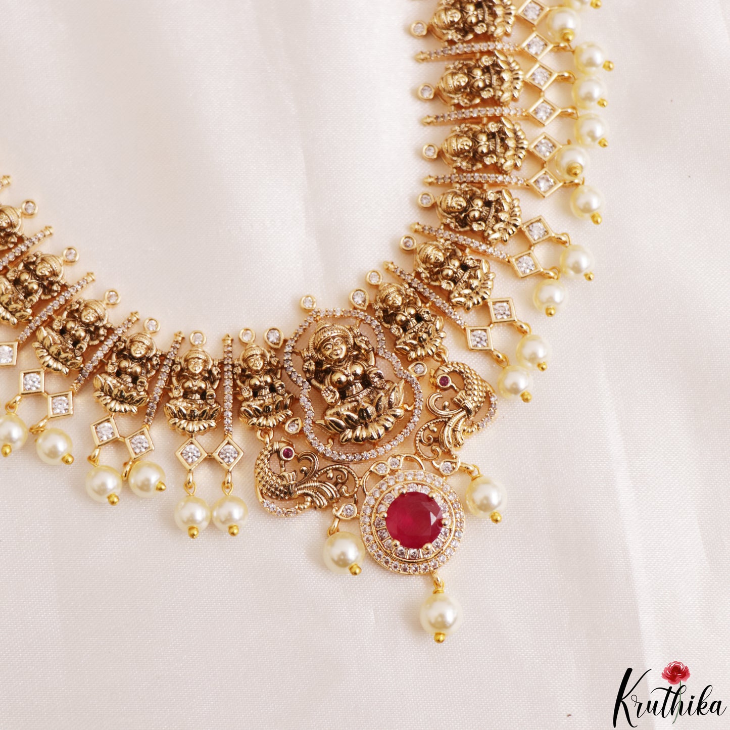 Premium Antique Nagas Lakshmi Motifs Temple Choker With Pearl Drops LH2183 (Available In 2 Colors)