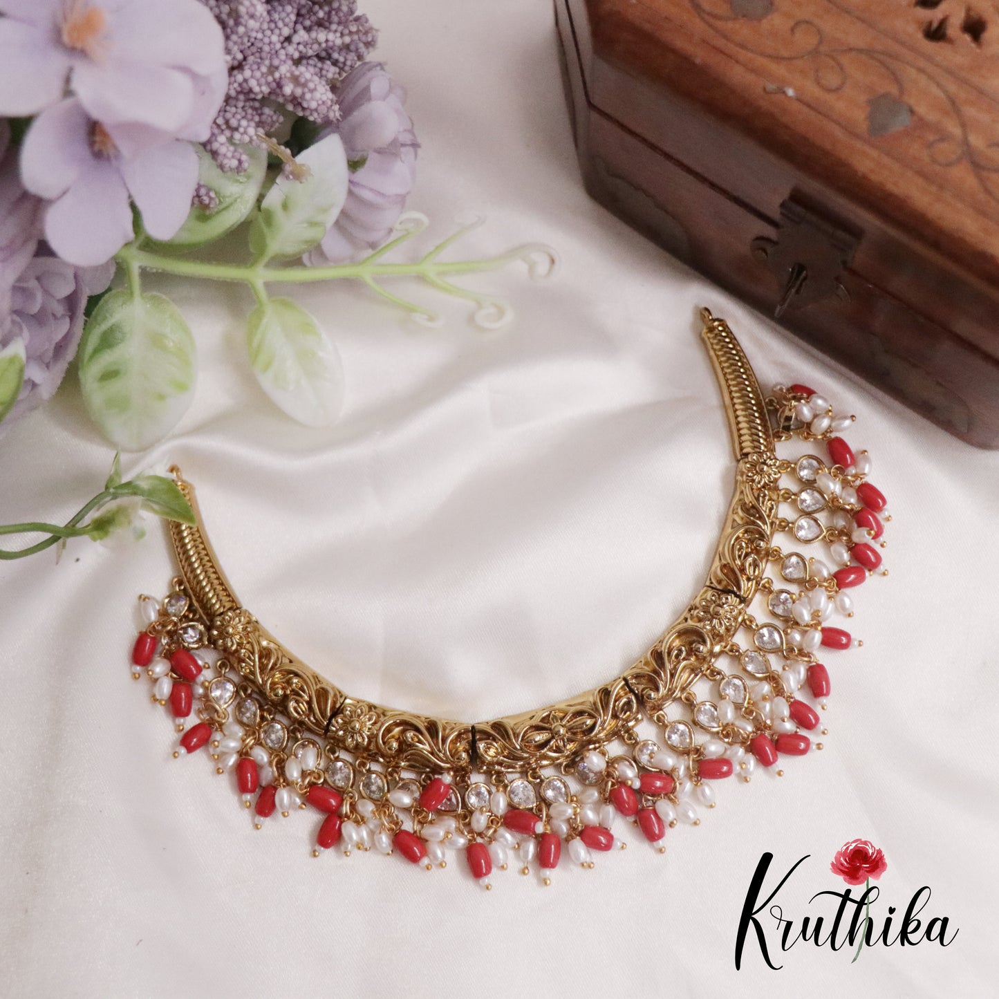 Beautiful AD Hasli with Beads Drops NC2226 (Available in 3 Colours)