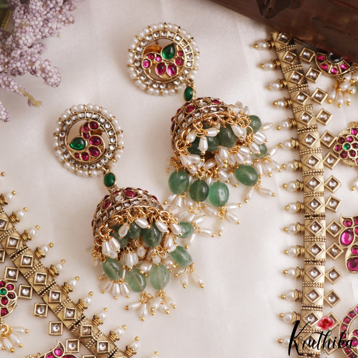 Premium Peacock Floral Motifs Guttapoosalu Jadau Necklace NC3146
