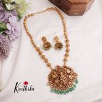 Budget Friendly Simple Lakshmi Pendant Necklace with Green Beads Drops NC2298