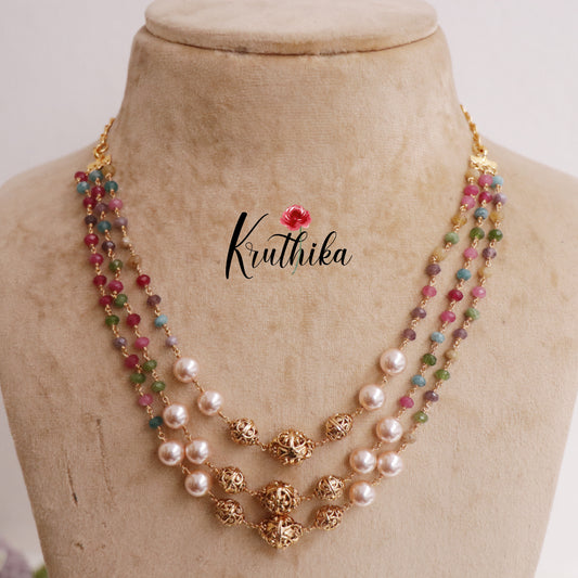 Simple Three Layer Multi-Stone & Pearl Mala NC2265