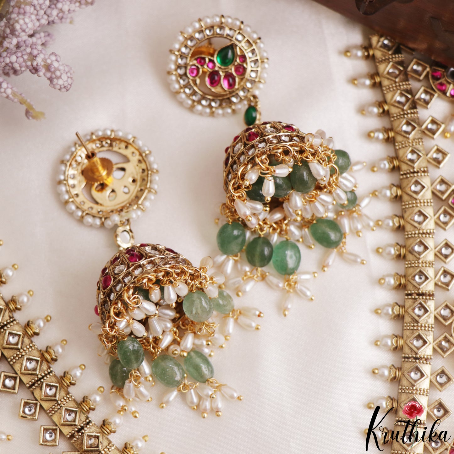 Premium Peacock Floral Motifs Guttapoosalu Jadau Necklace NC3146