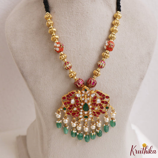 Elegant Jadau Pendant Black Thread Necklace NC3320
