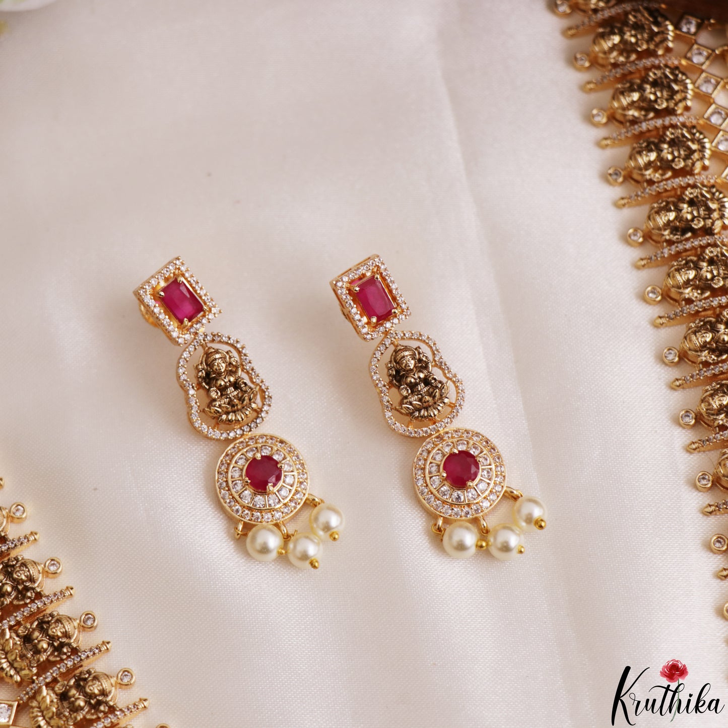 Premium Antique Nagas Lakshmi Motifs Temple Choker With Pearl Drops LH2183 (Available In 2 Colors)