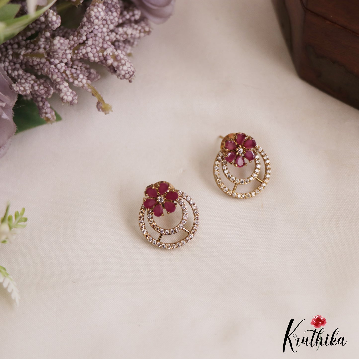 Simple CZ Floral Stud Earrings With Interchangeable Stones E1105